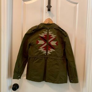 Blu Pepper Girls Army Olive Green Utility Jacket embroidered back Sz M